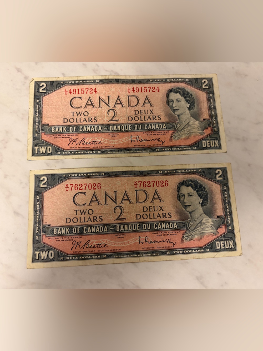 1954 set - Canada Two Dollar Banknotes